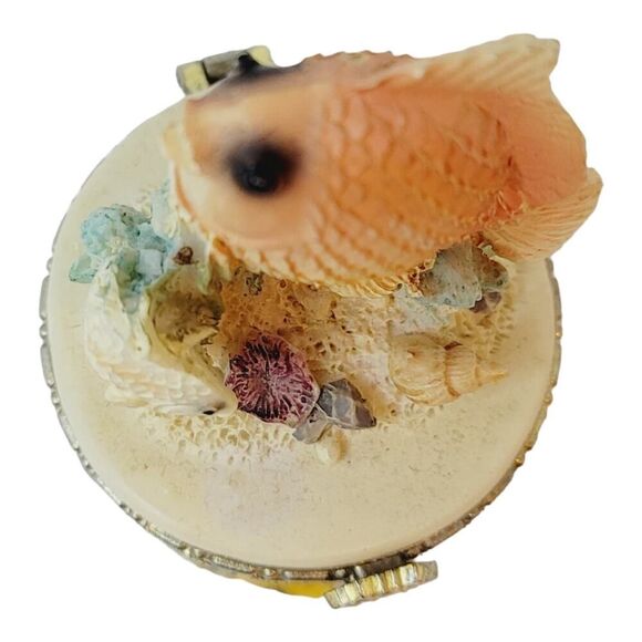 Vintage Small Beach Seashore Nautical Fish Trinket Ring Box 3" tall - Picture 12 of 12
